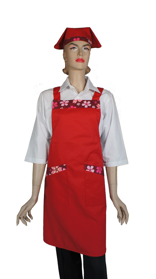 A621-3紅配紅櫻花日式全身圍裙(H帶)