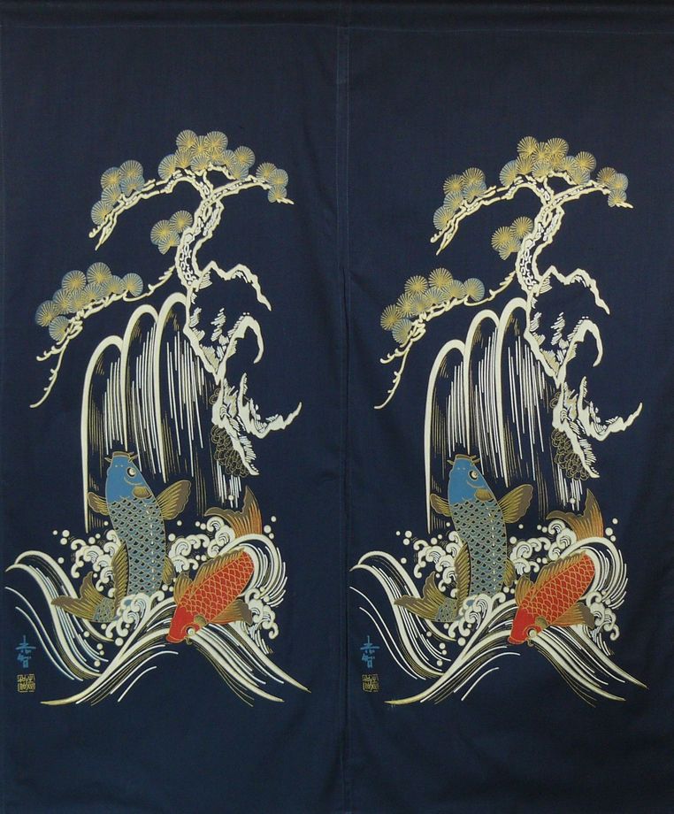 A343藍底雙魚報喜門簾