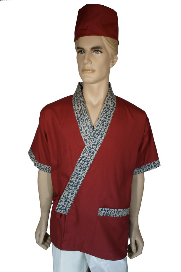 A267日本服暗紅配藍日字門襟