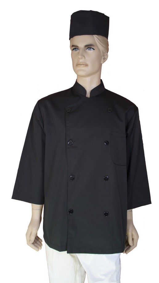 A129黑色中山雙排七分袖廚師服