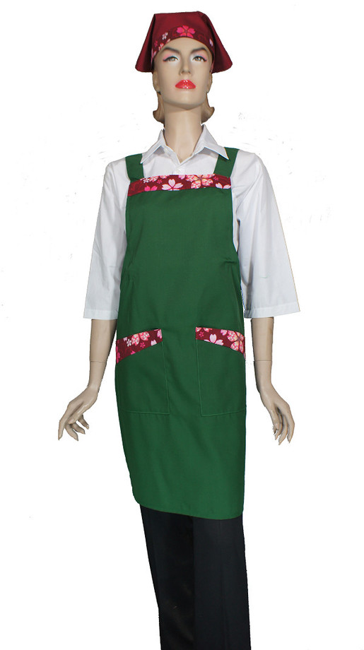 A621-6綠配紅櫻花日式全身圍裙(H帶)