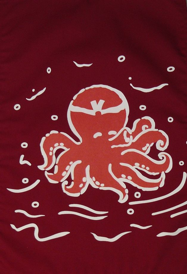 A335-3章魚暗紅底雙色海鮮暗紅單片門簾