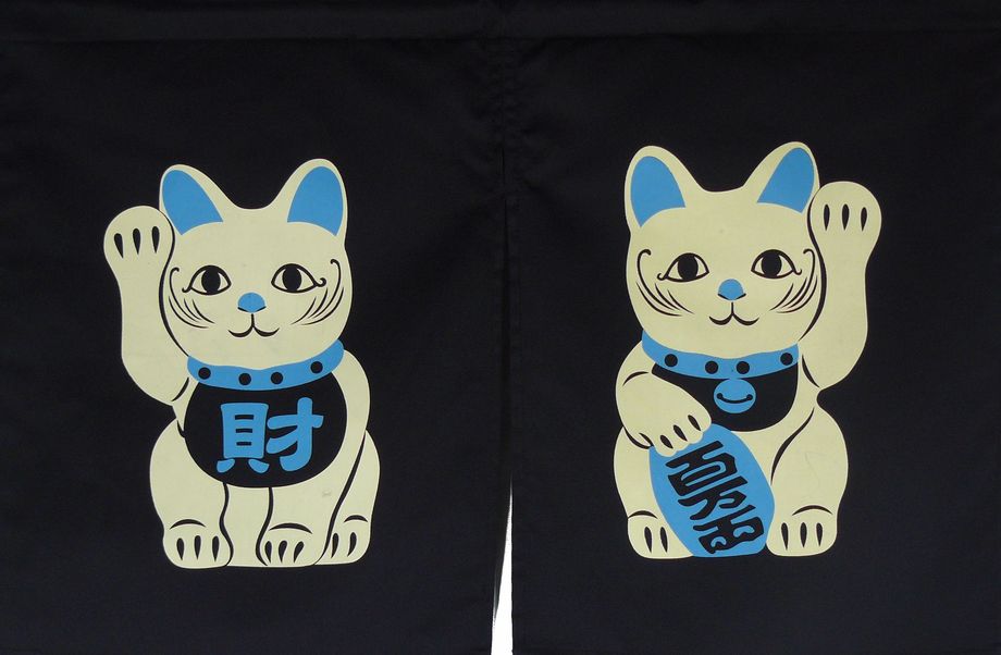 A330小招財貓藍門簾