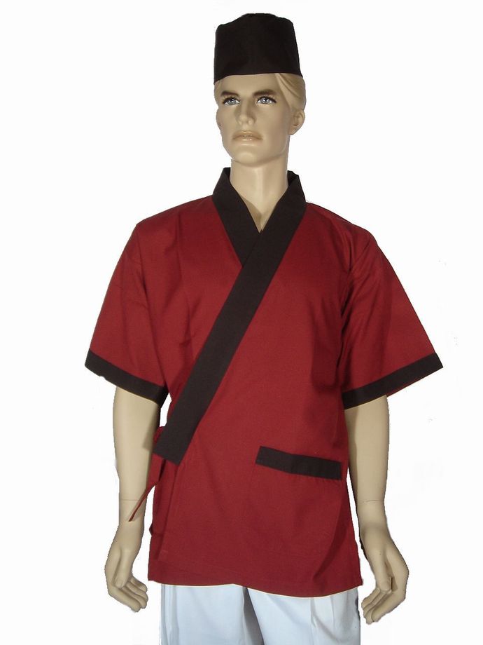 A260暗紅配黑門襟日式和服