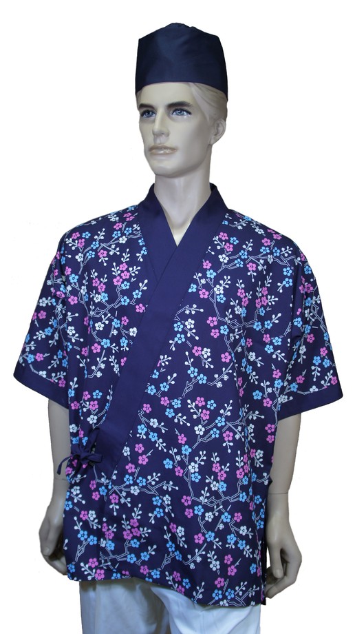 A259藍三色梅花配藍門襟日式和服