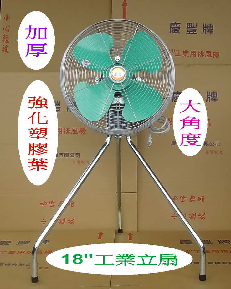 18吋【鋁殼強力馬達】圓形鐵網.工業立扇【加厚-強化塑膠葉】慶豐牌