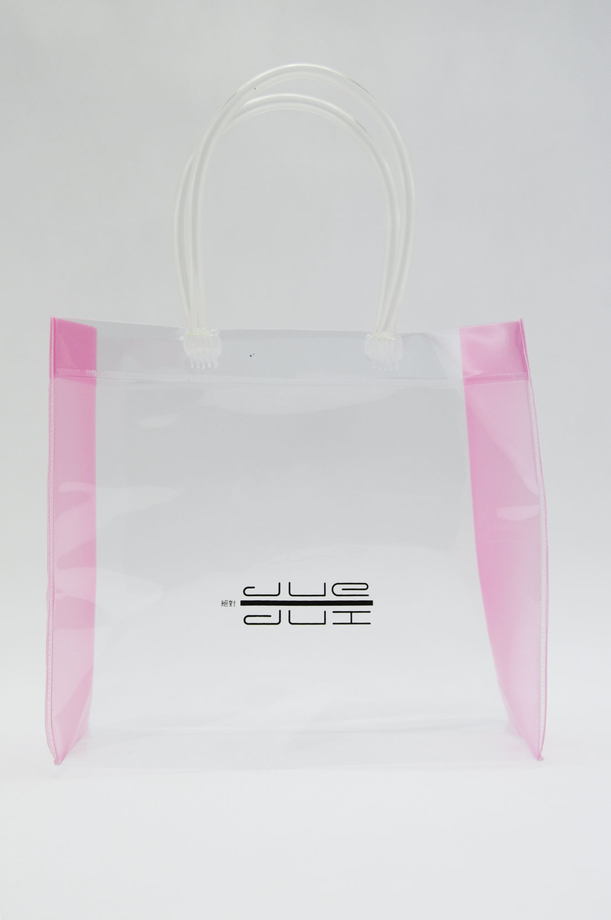 透明粉邊手提袋