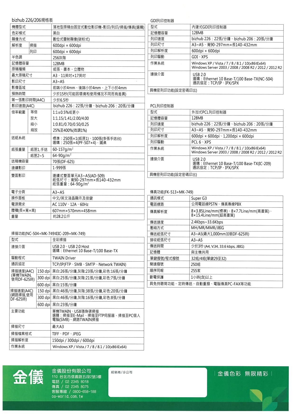 KONICA_MINOTA_BIZHUB226規格