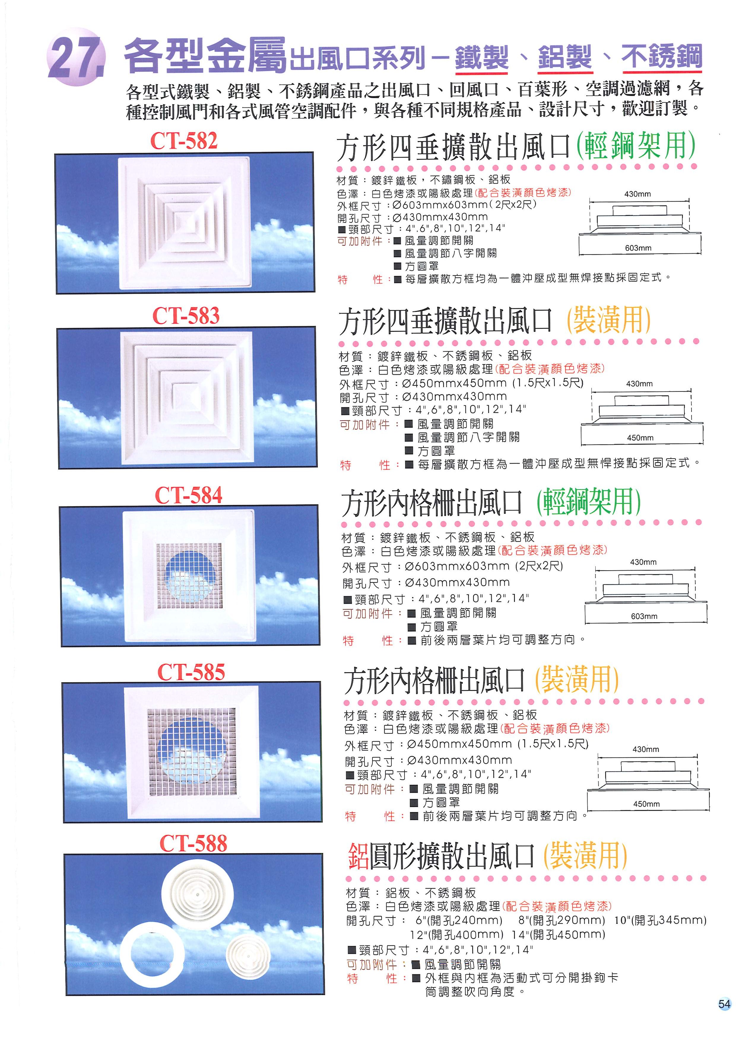 鋁製鐵製不銹鋼出風口