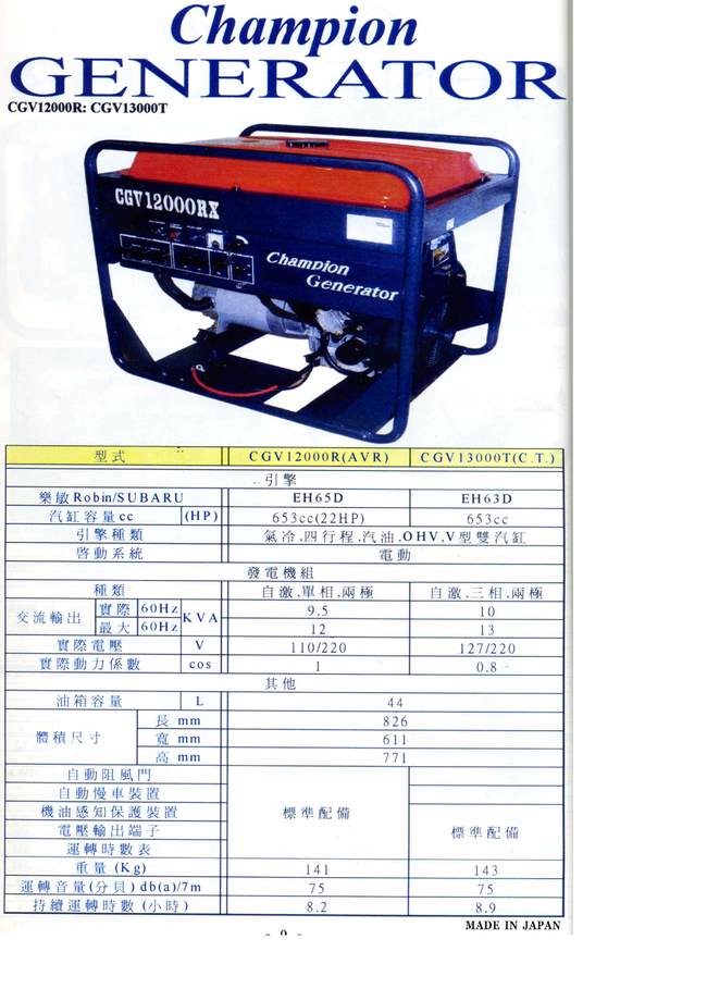 日制香檳發電機