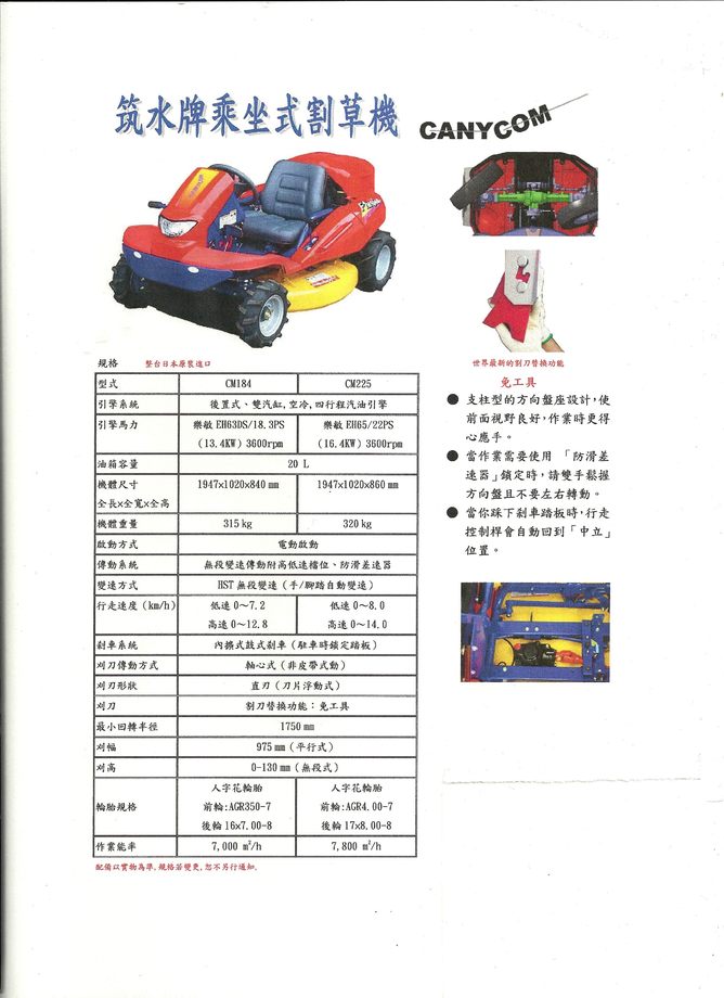 日本原裝筑水牌駕駛式割草機