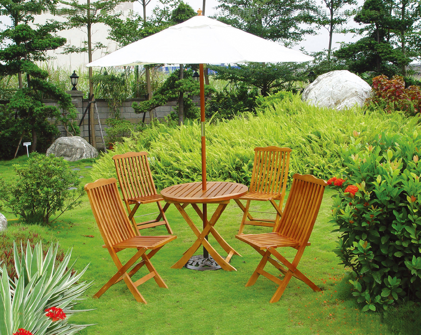 休閒仿柚木圓桌椅834-1