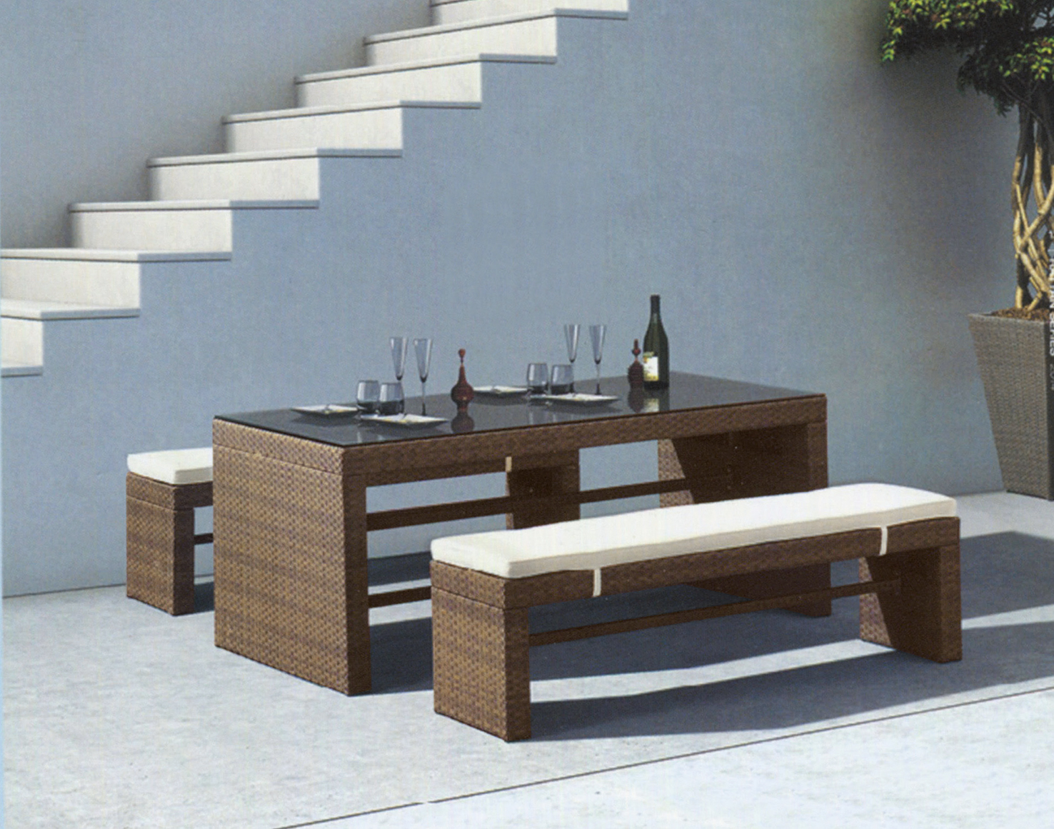 編藤休閒長桌椅824-3