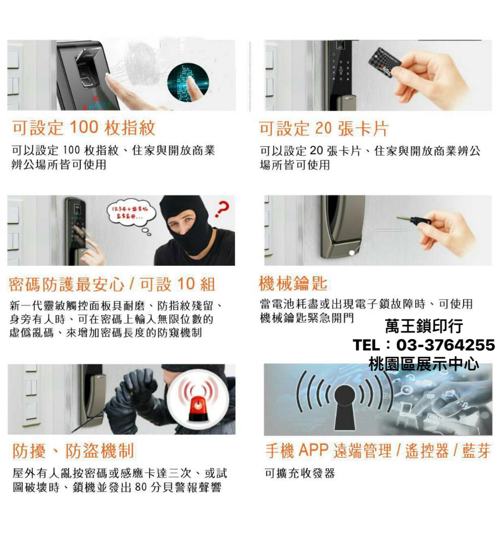 指紋辨視防盜電子鎖➽萬王鎖印行