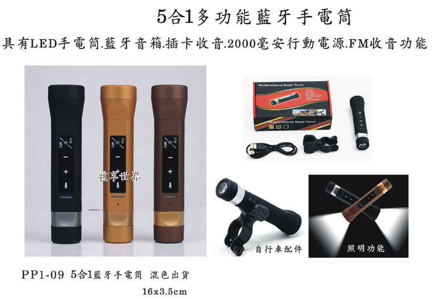 電子用品-五合一藍牙手電筒