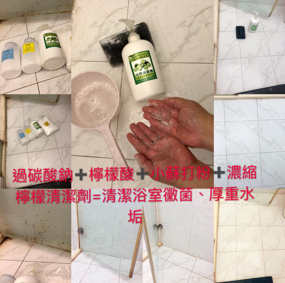 過碳酸鈉、小蘇打粉、檸檬酸、濃縮檸檬清潔劑