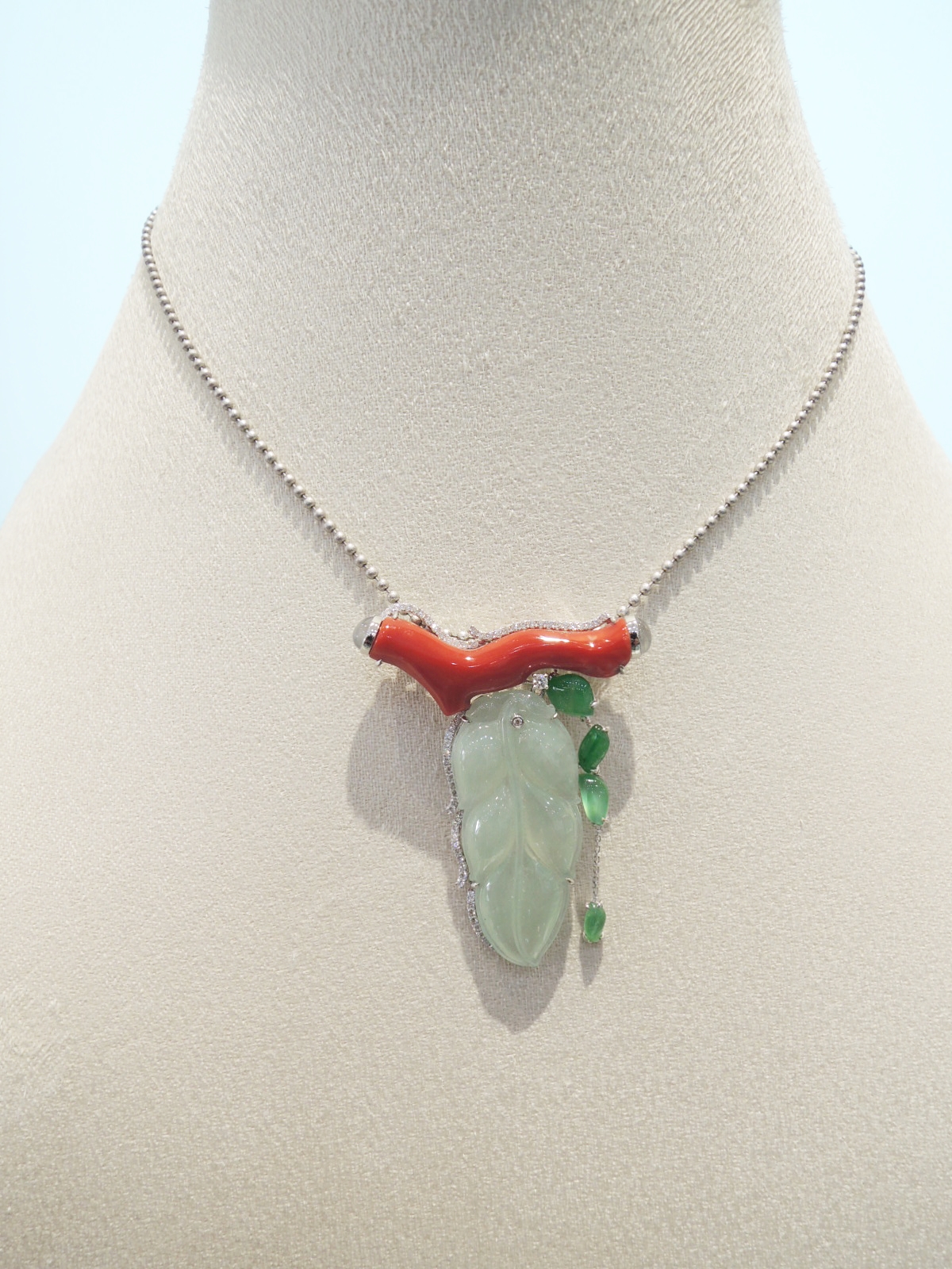 一夜至富珊瑚冰種翡翠項鍊