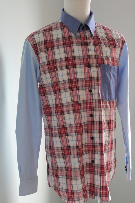 紅格子拼貼款設計襯衫