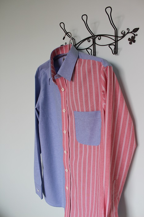 紅條紋雙色設計款襯衫