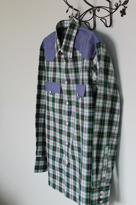 綠格子拼貼款設計襯衫(可訂製)