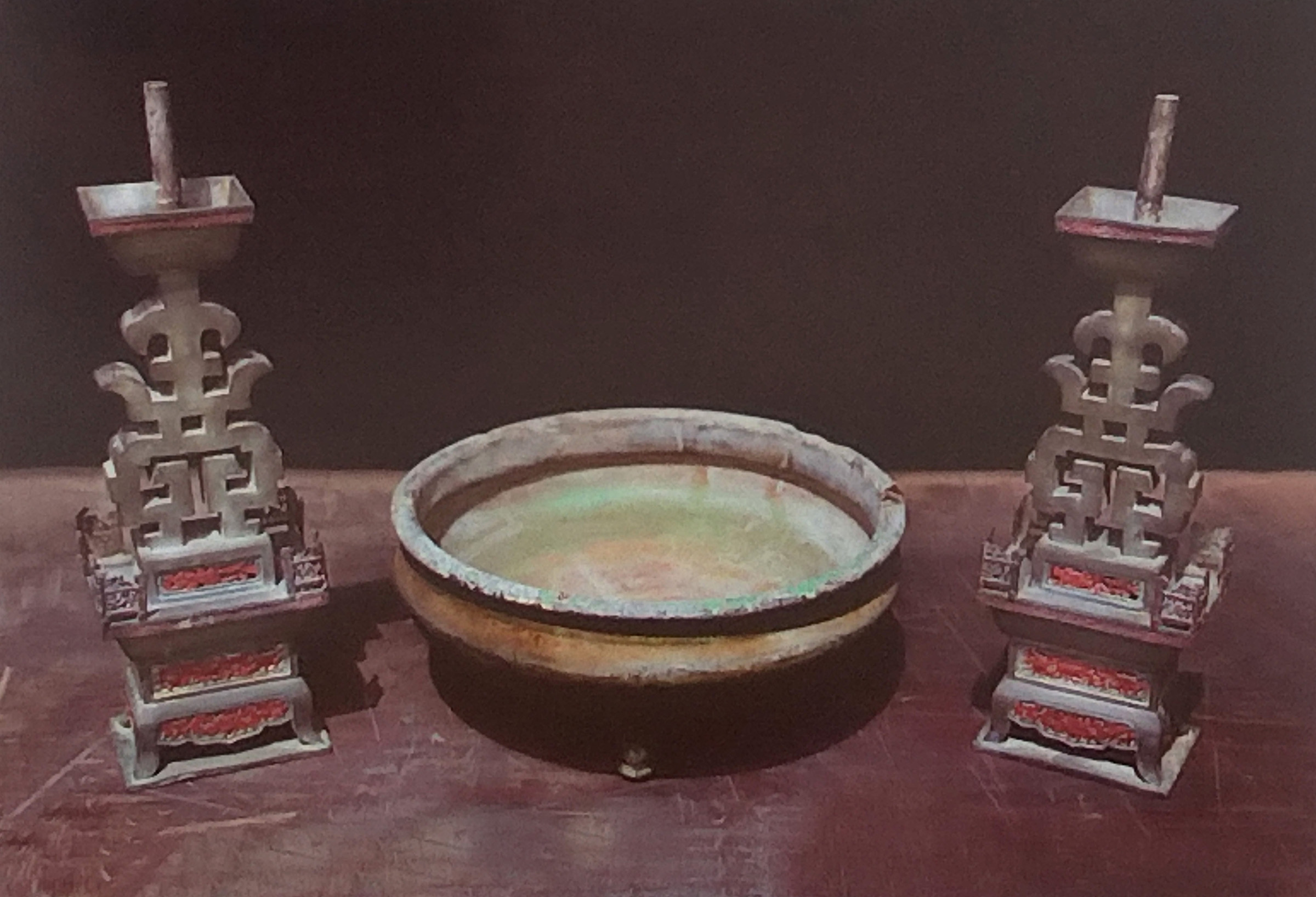 康熙年代陶製駕前神爐及錫製燭台