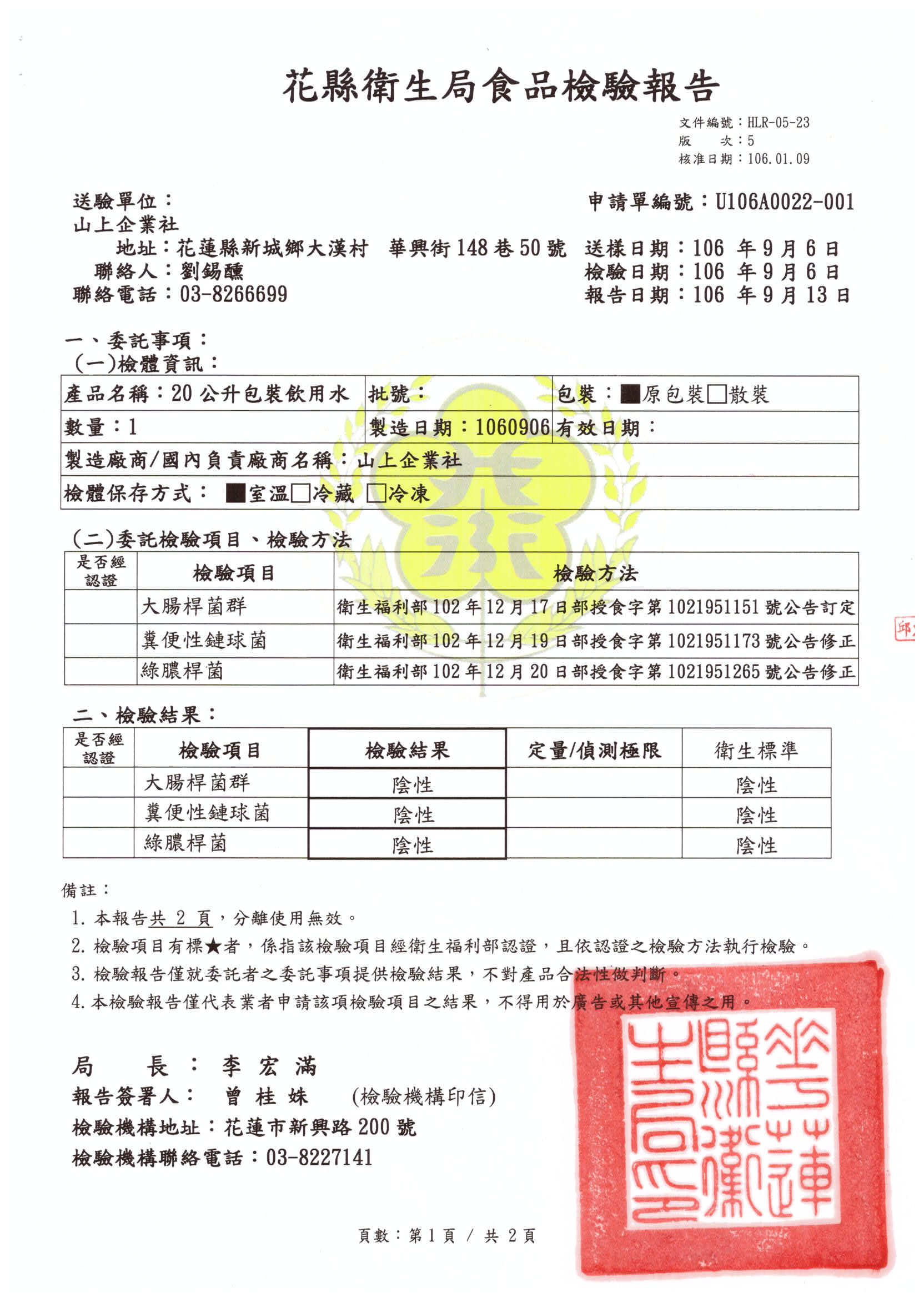 衛生局食品檢驗106年9月