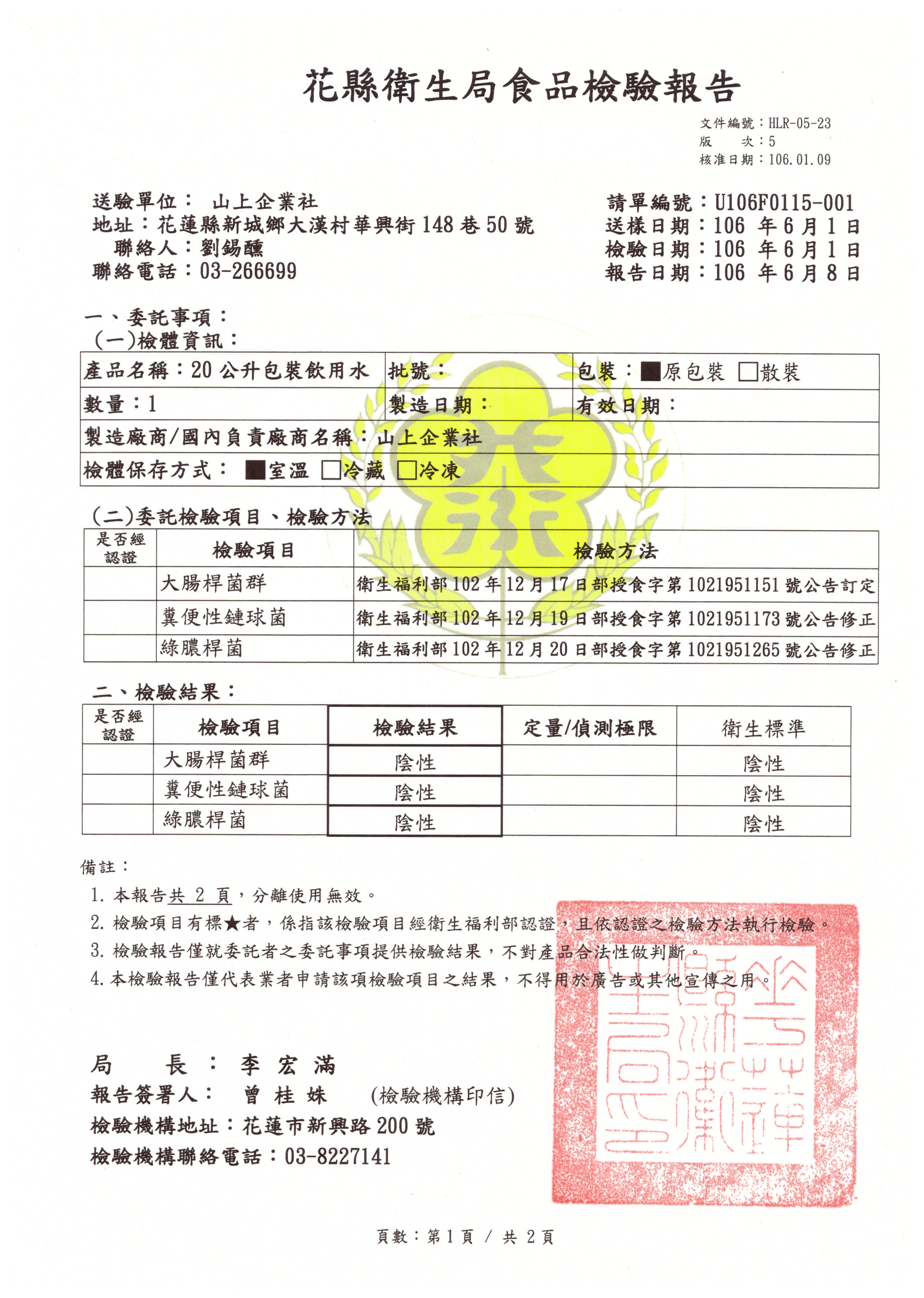 衛生局食品檢驗106年6月