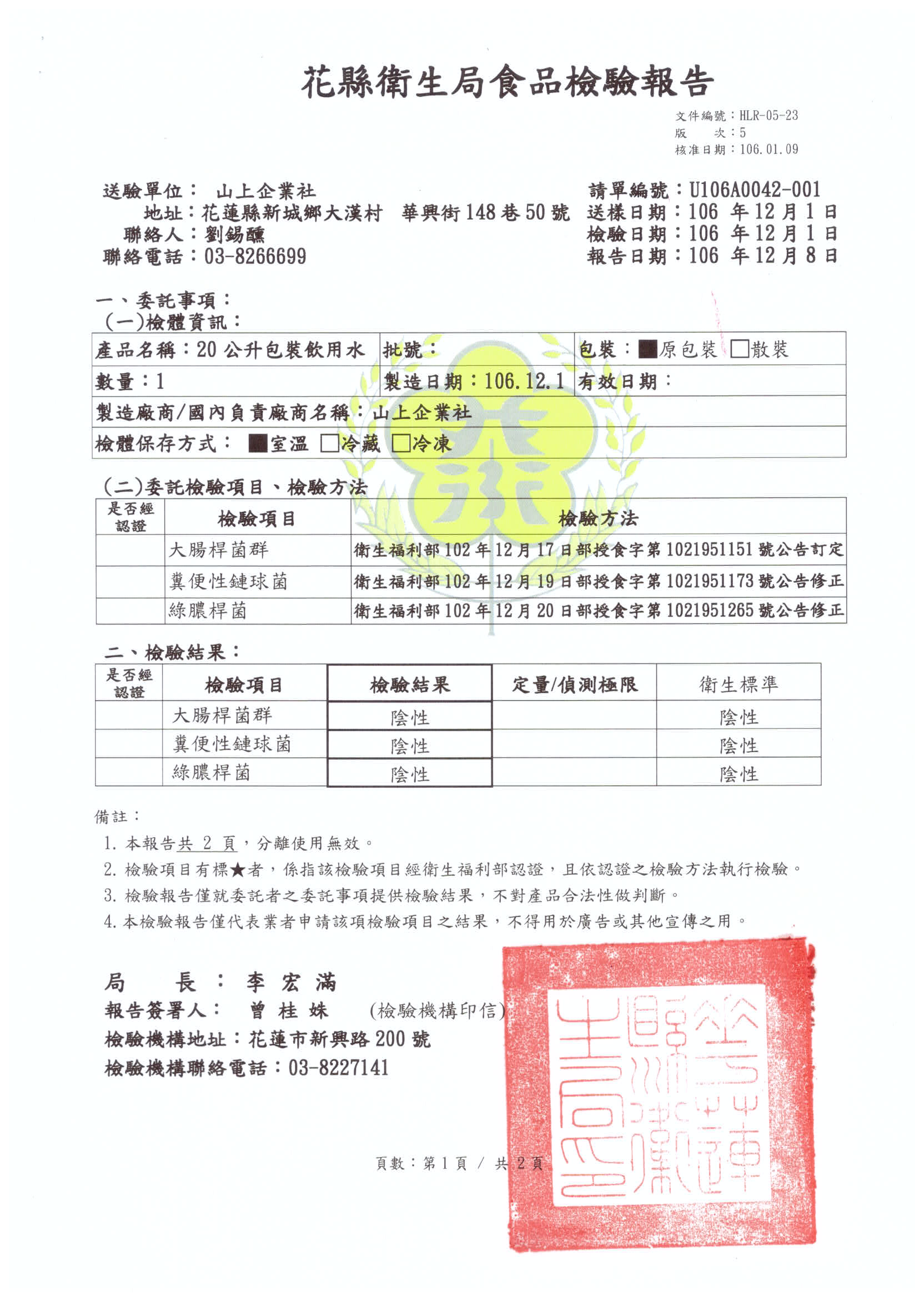 衛生局食品檢驗106年12月