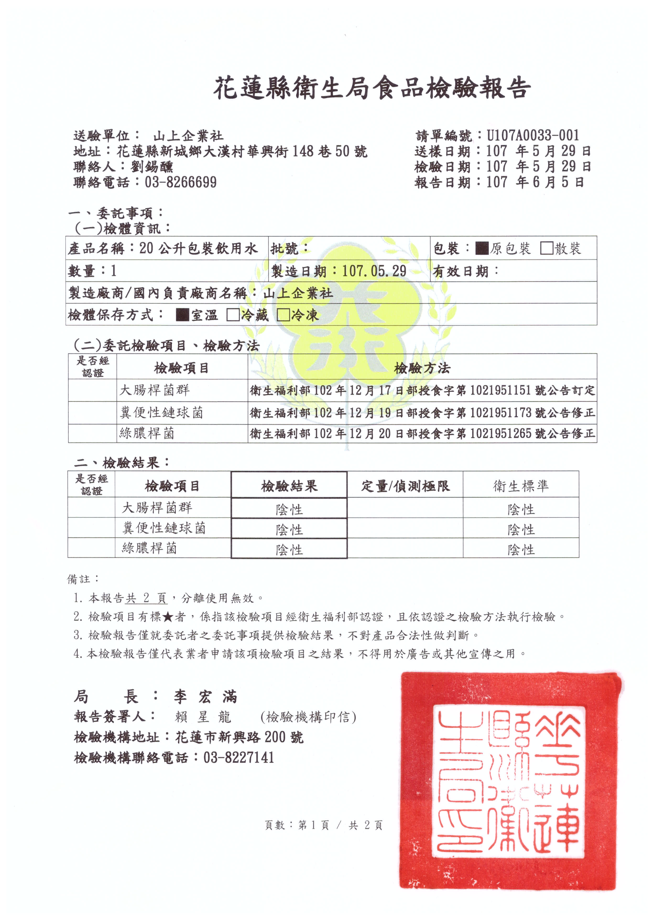 衛生局食品檢驗107年6月