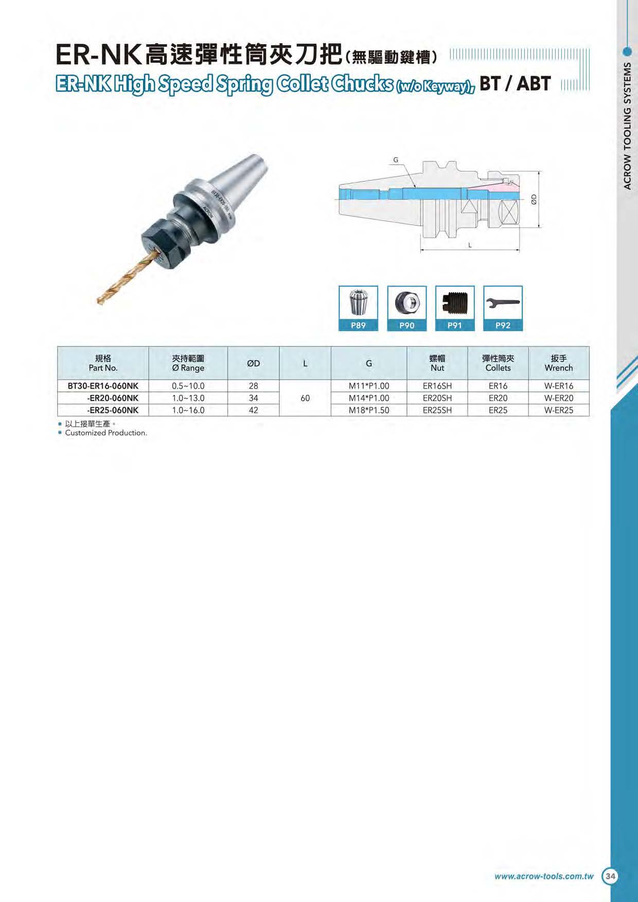 ER-NK高速彈性筒夾刀把(無驅動鍵槽)