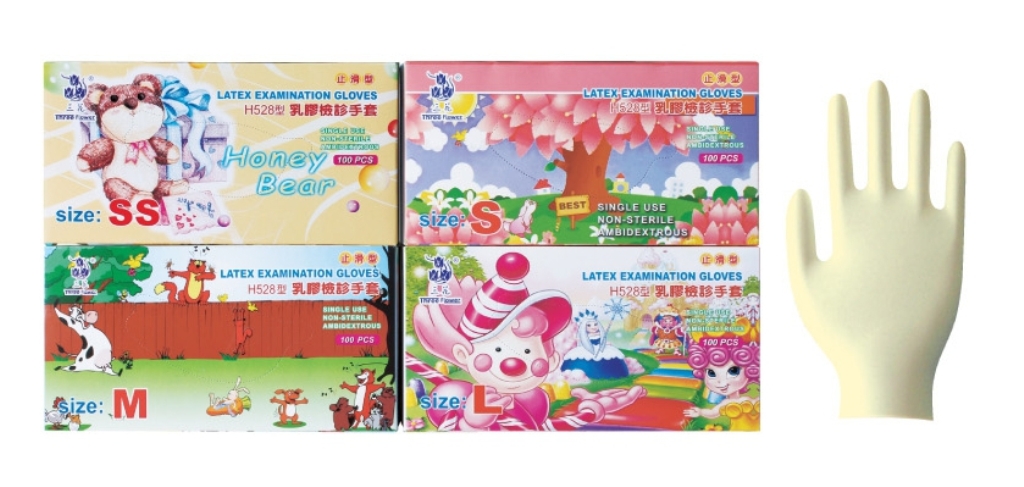 H528型-三花卡通檢診手套(有粉止滑型)