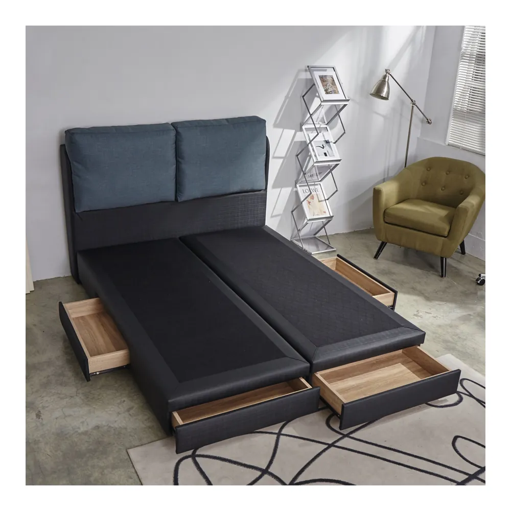 【藤原傢俬】維多利亞貓抓皮兩件式房間組(大靠枕床頭+四抽床架)-多色可選