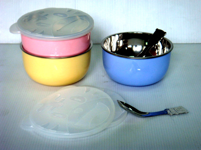 粉彩三色碗-附湯匙