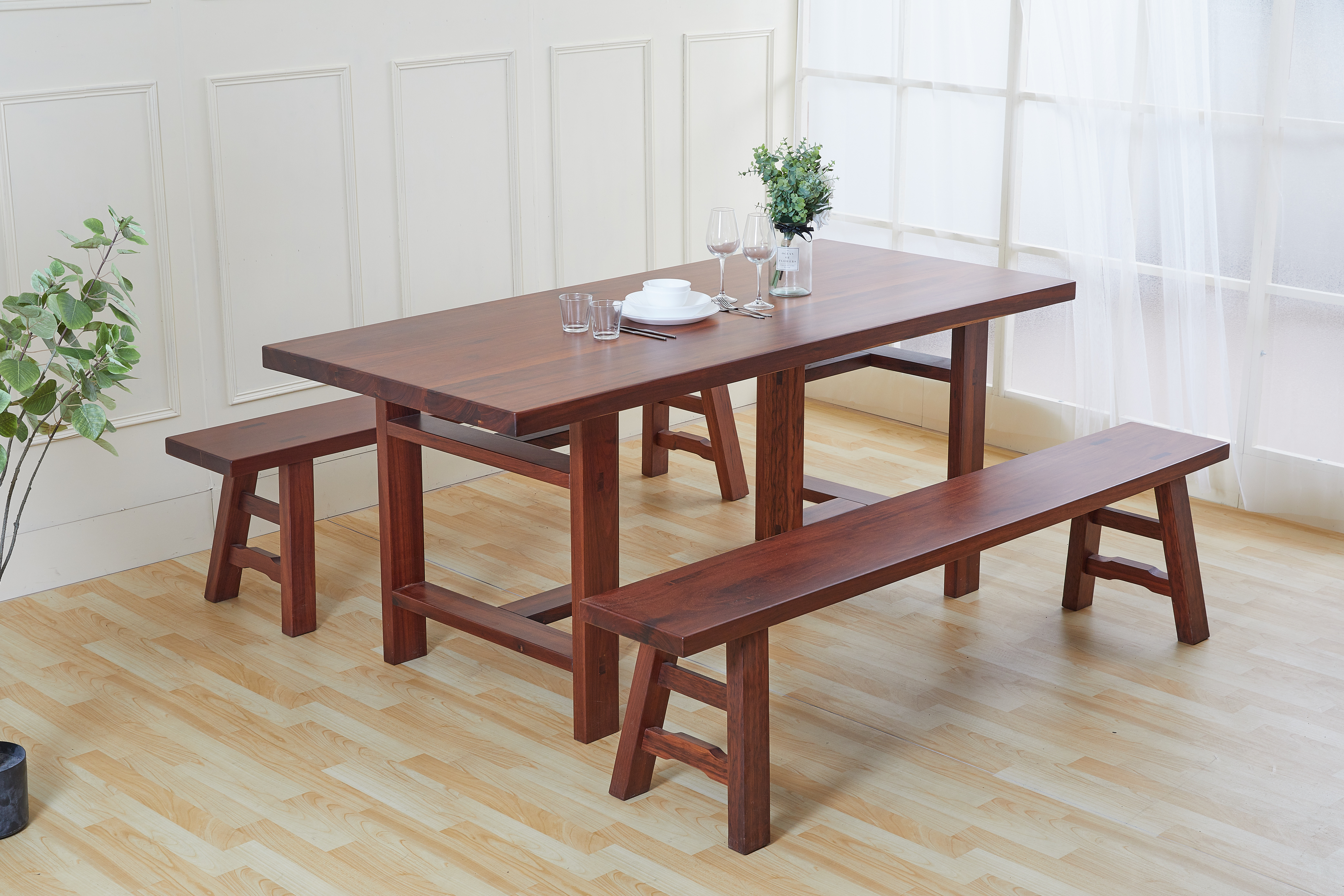 柚木一枚板桌面.桌腳.椅寮