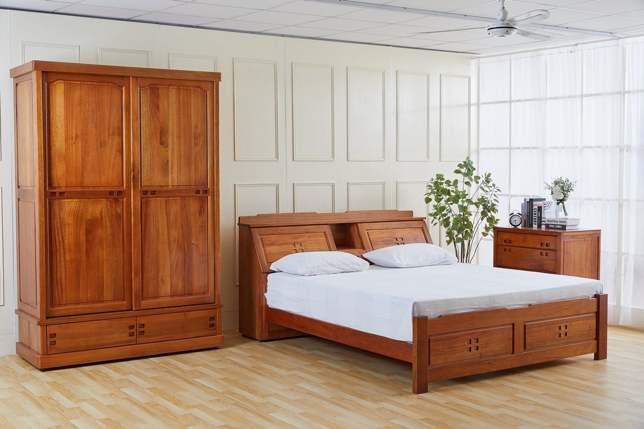 126山榆木六尺被櫃床