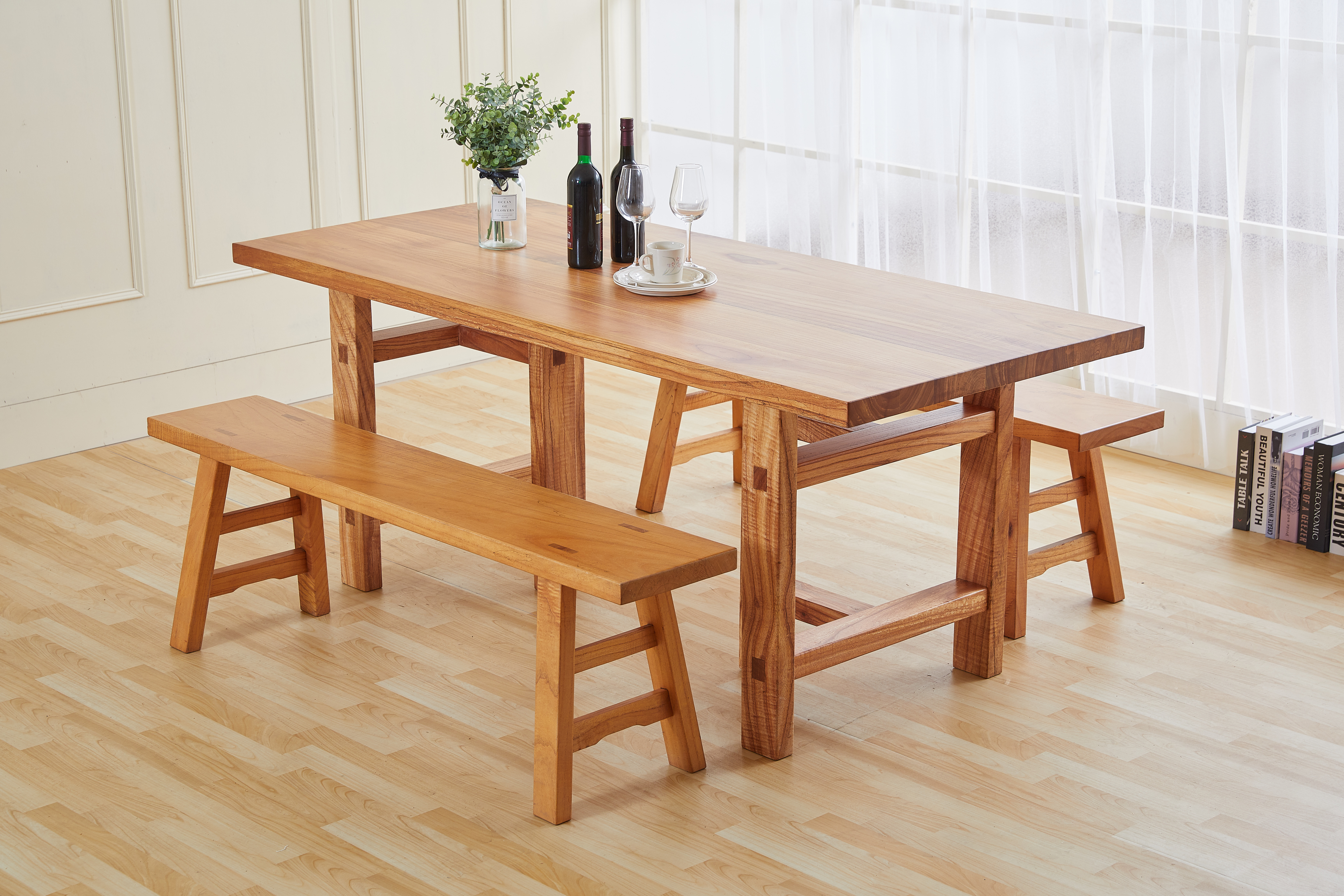 楝木一枚板桌面.桌腳.椅寮