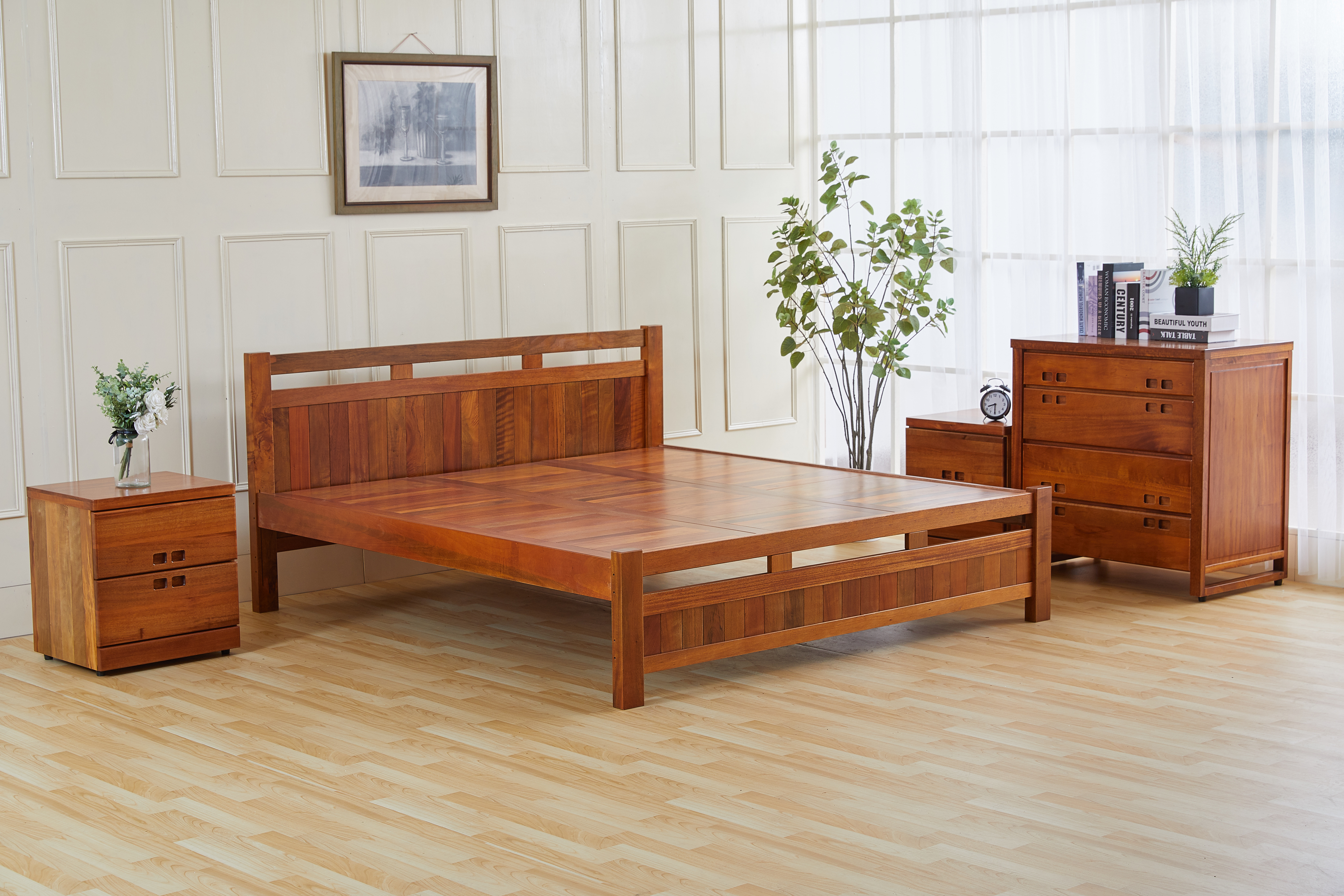 145山榆木5尺雙人床