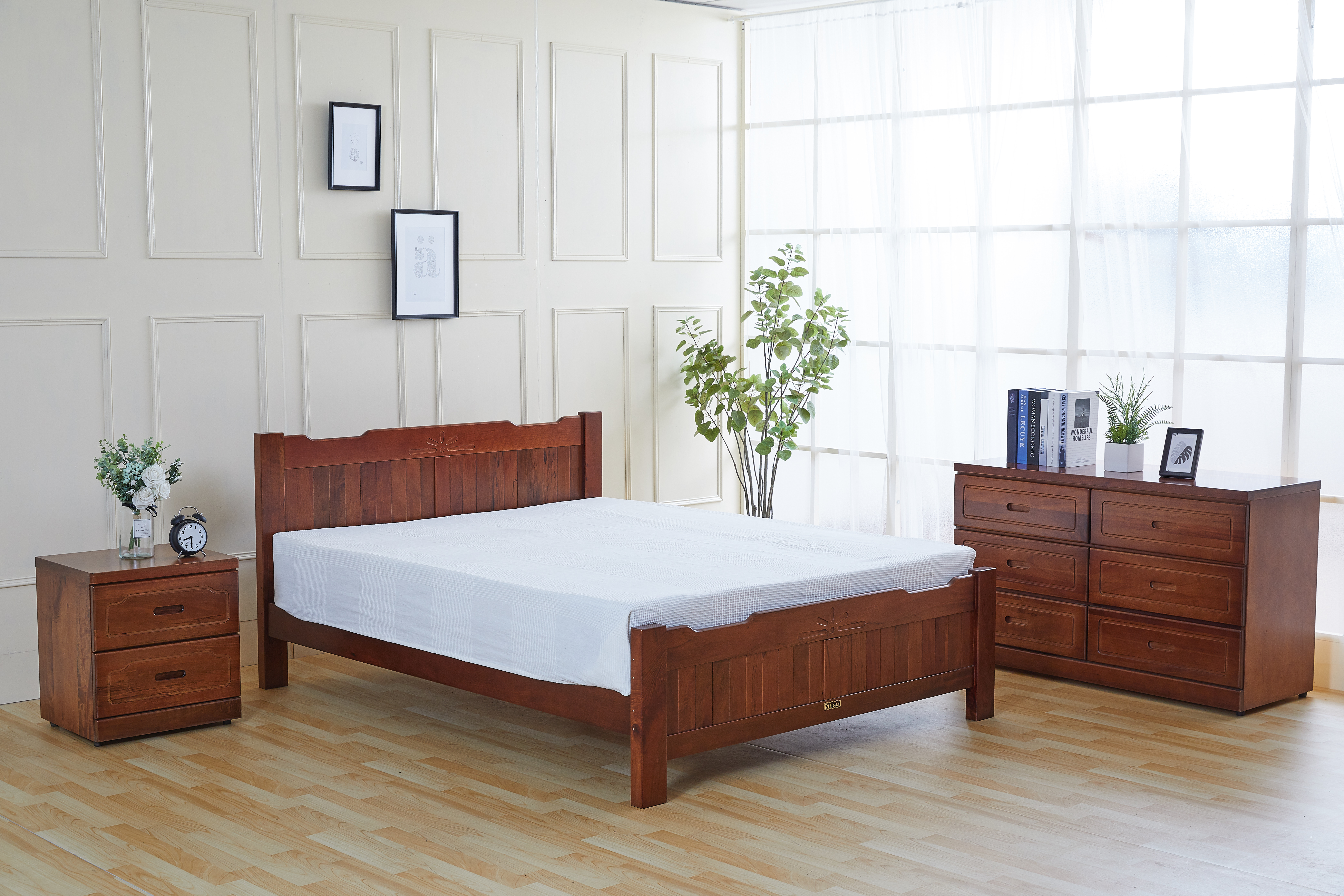 896胡桃色6尺雙人床