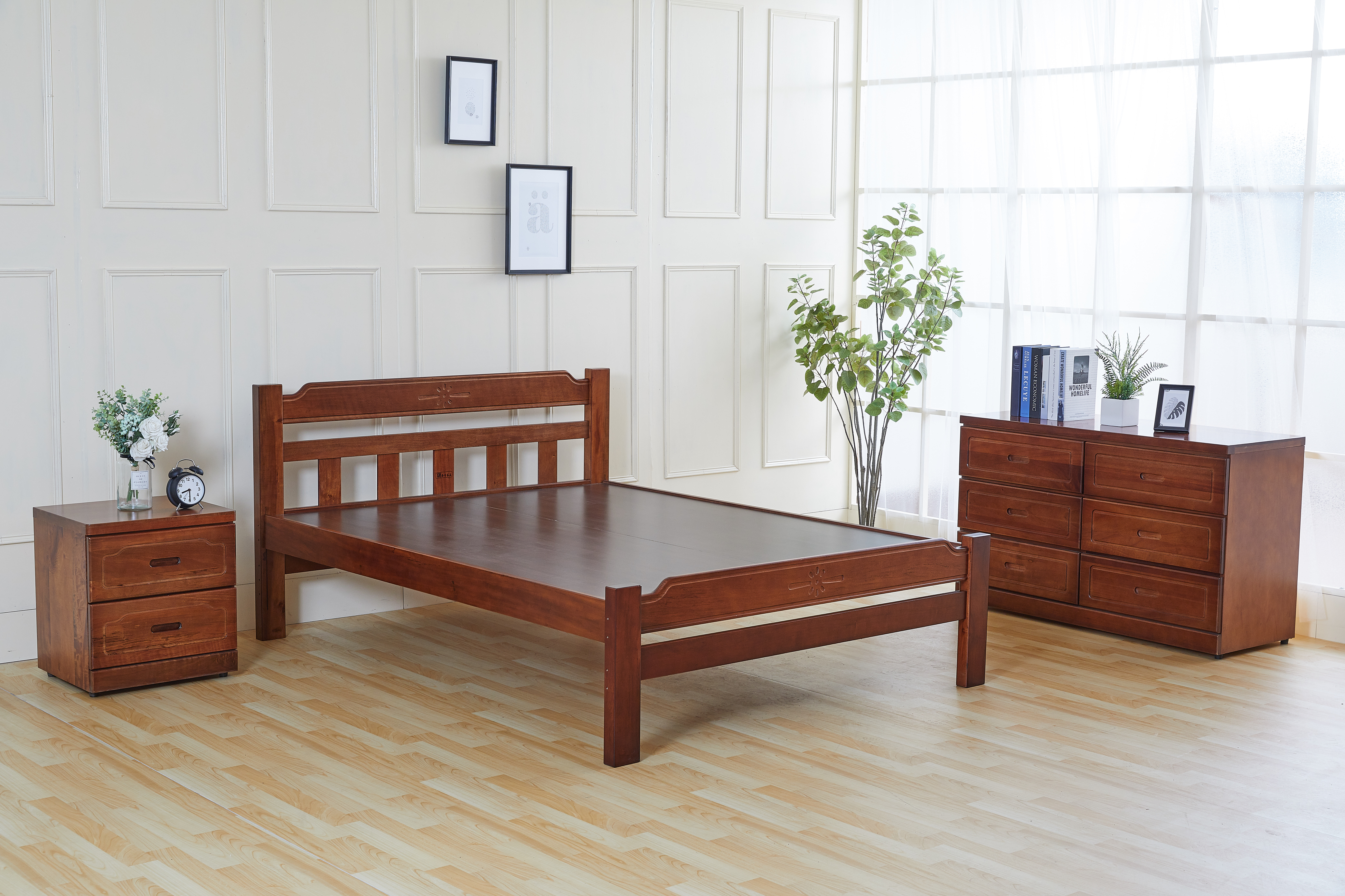 875胡桃色5尺雙人床