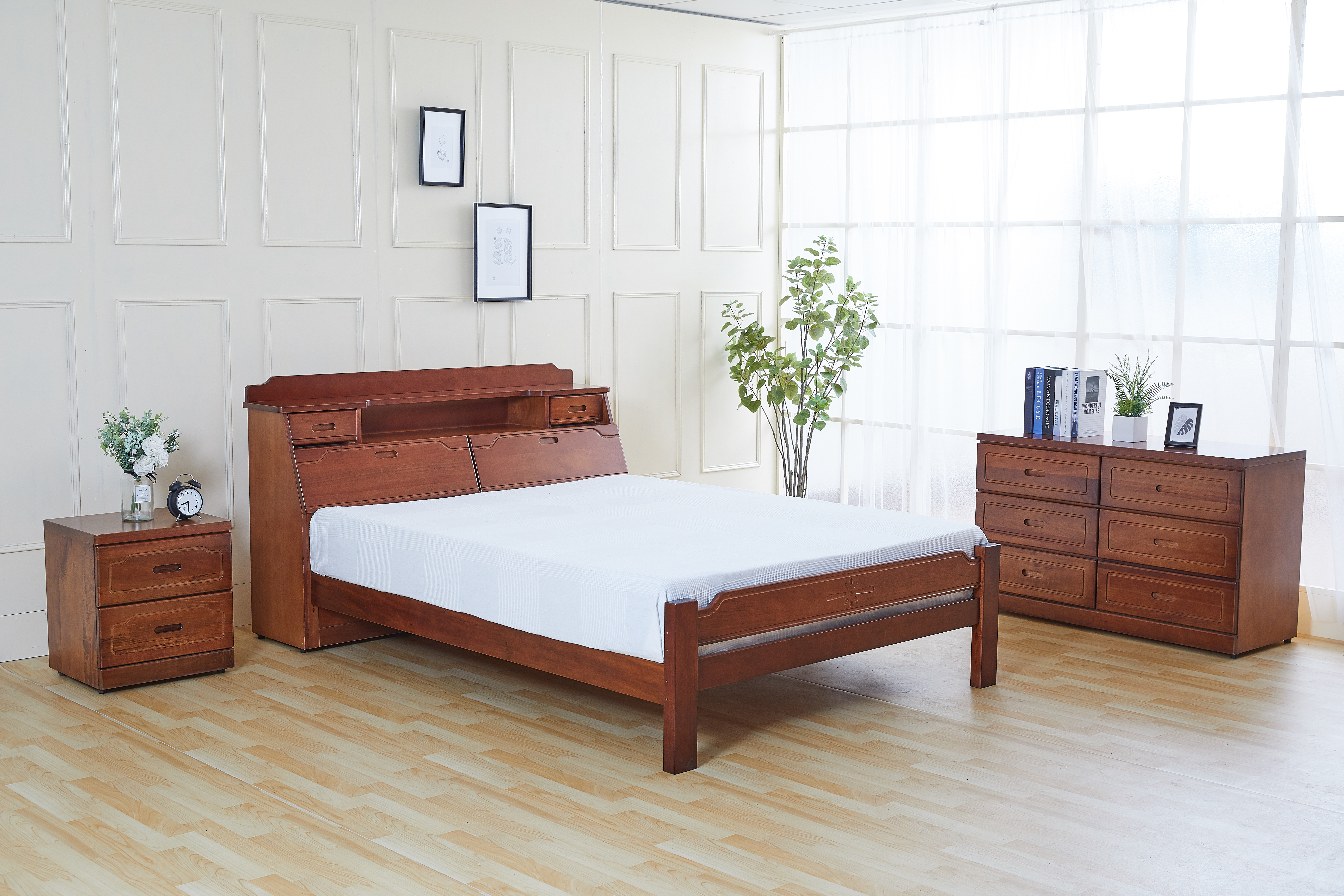 885胡桃色5尺被櫃床