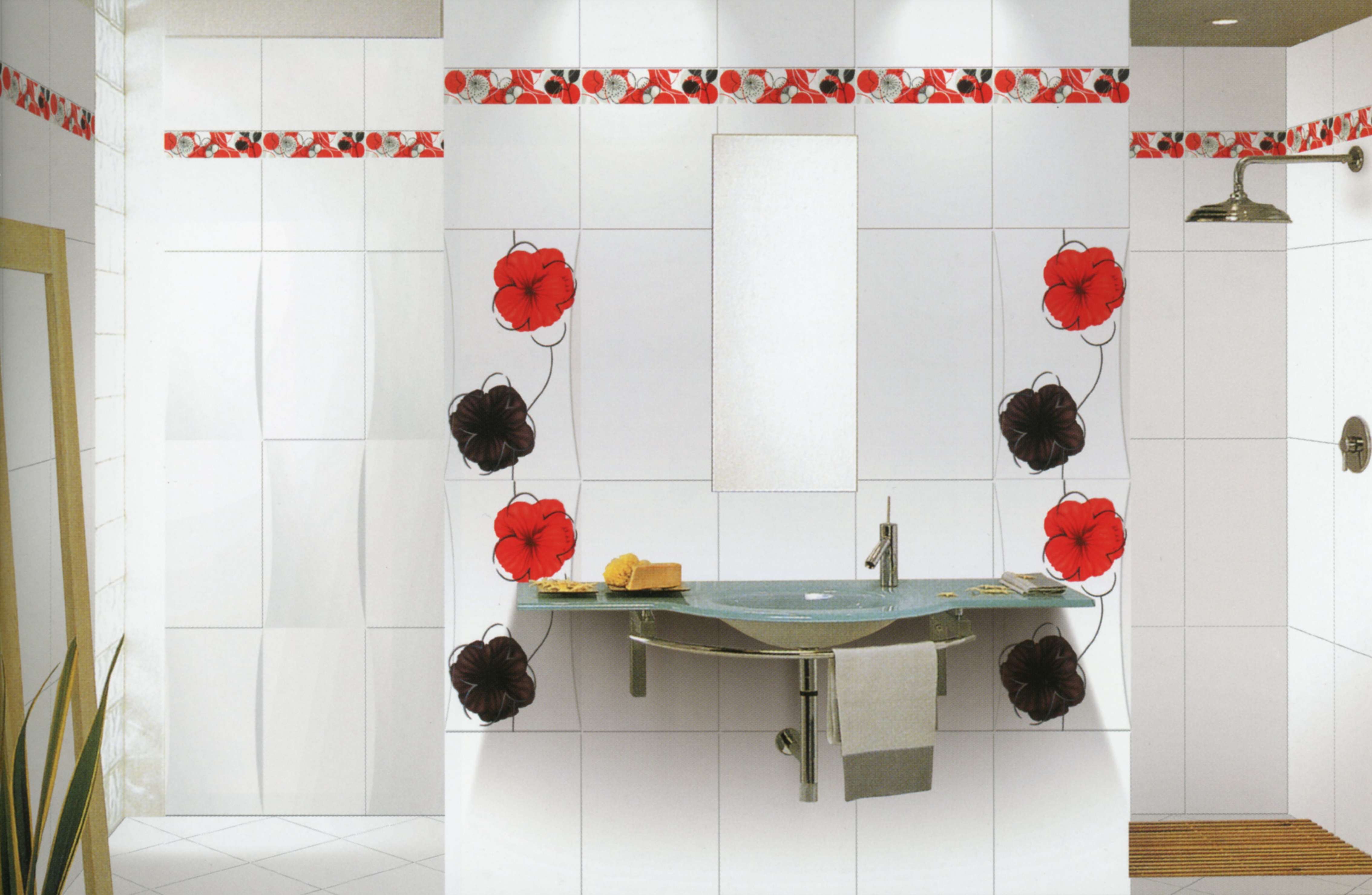 丹紅花高亮釉修邊地壁套磚