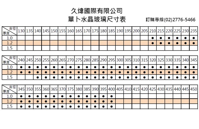 單卜水晶玻璃尺寸