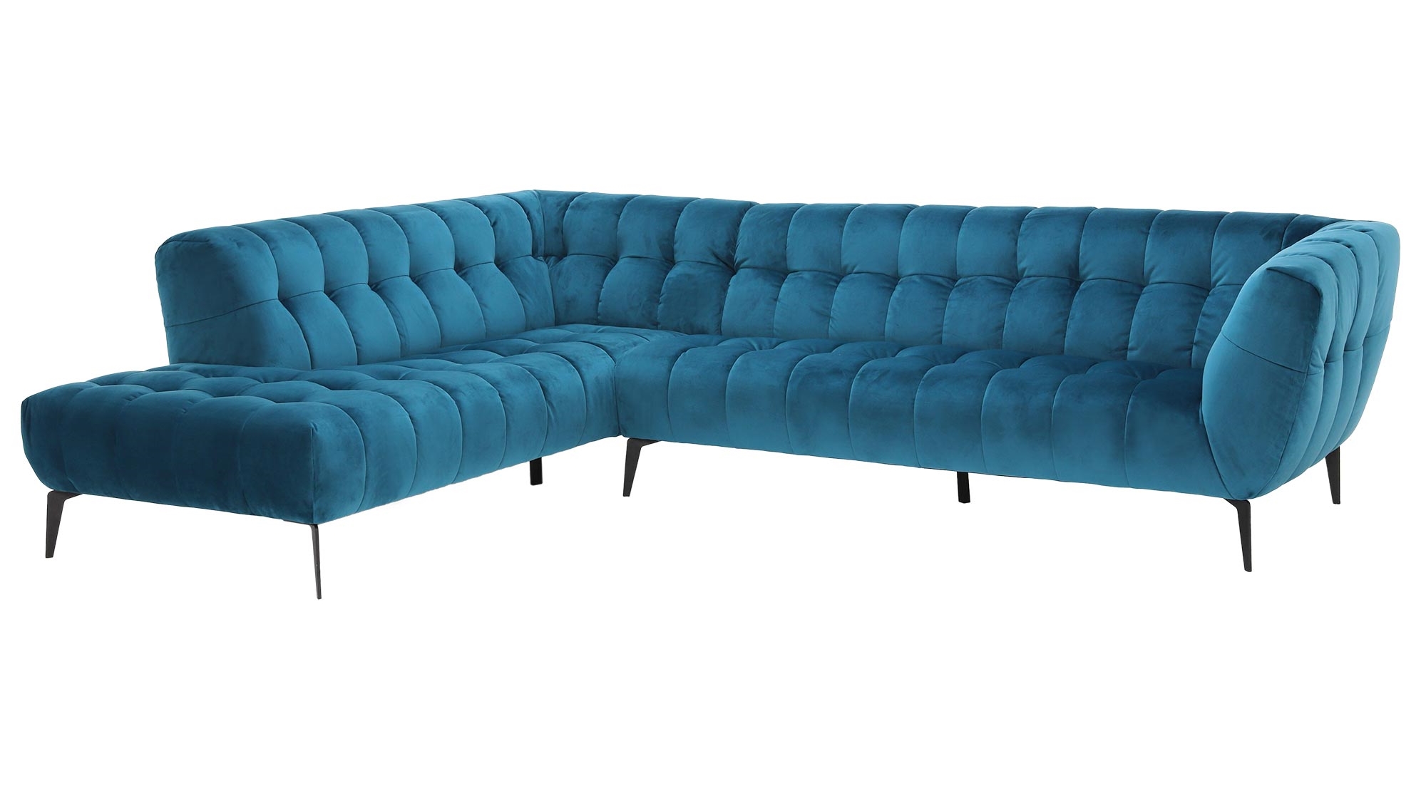 藍色絨布L型沙發