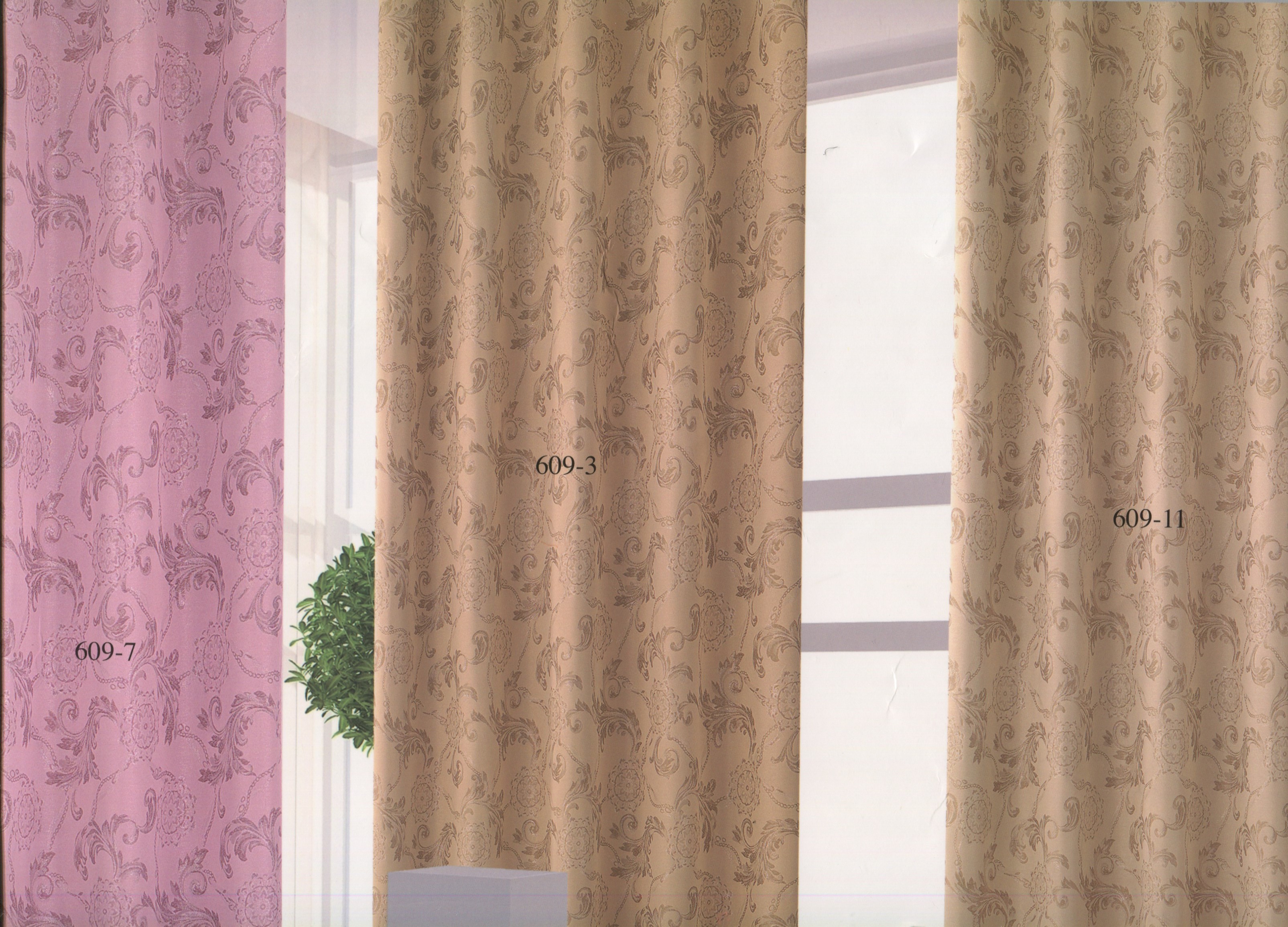 609-3金蔥雙面布緹花三明治窗簾