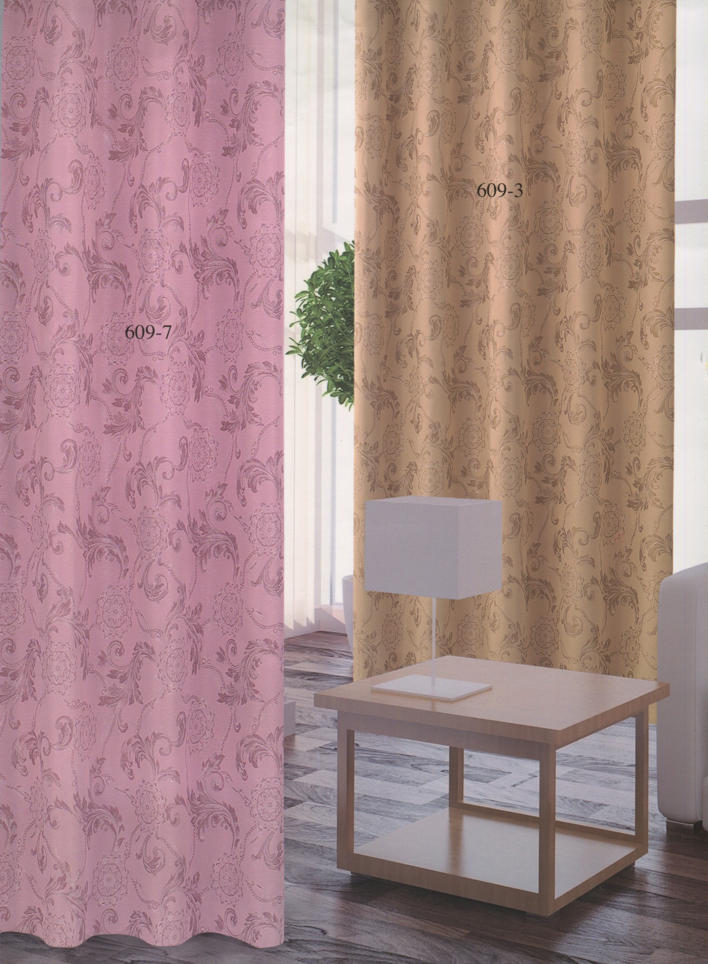 609-7金蔥雙面布緹花三明治窗簾