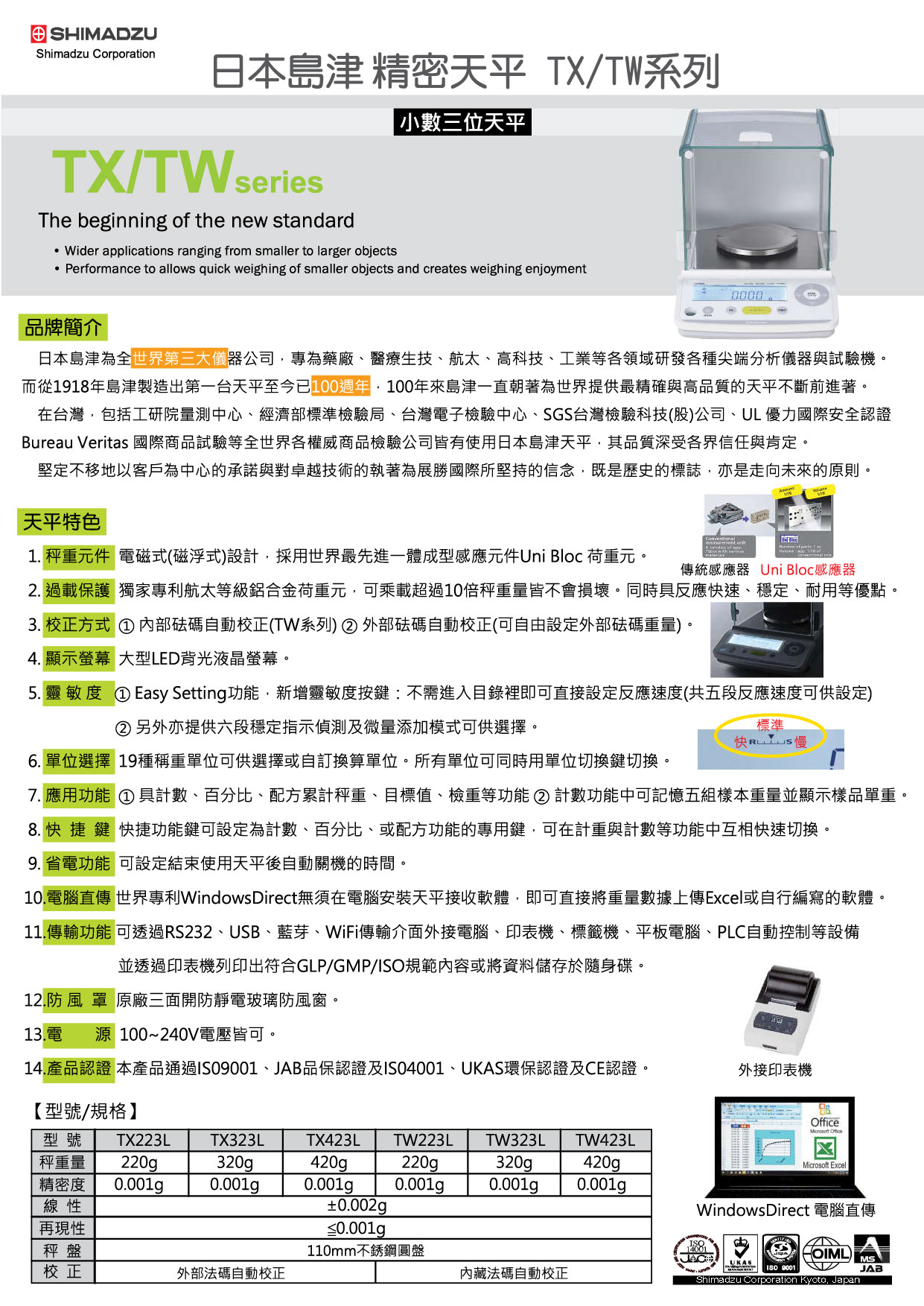 日本島津精密天平TX/TW系列TX223L