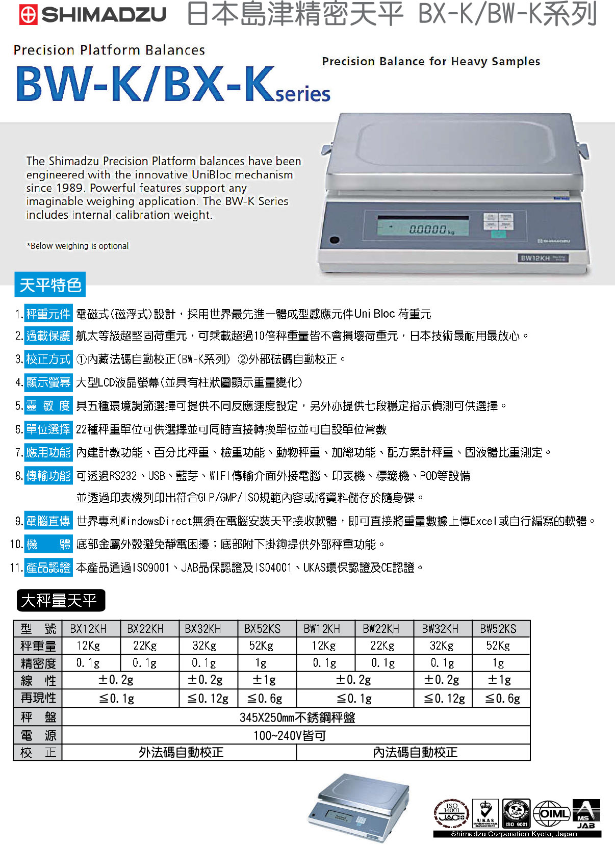 日本島津精密天平BX-K/BW-K系列
