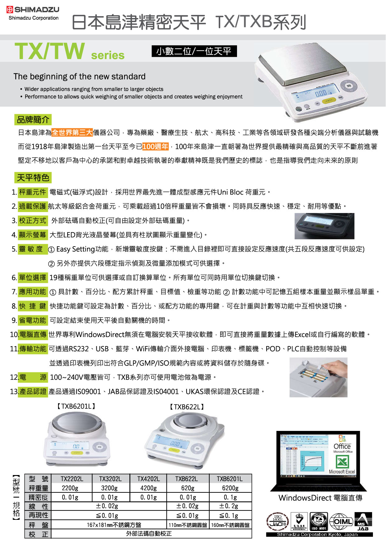 SHIMADZU日本島津精密天平TX/TXB系列TX2202L
