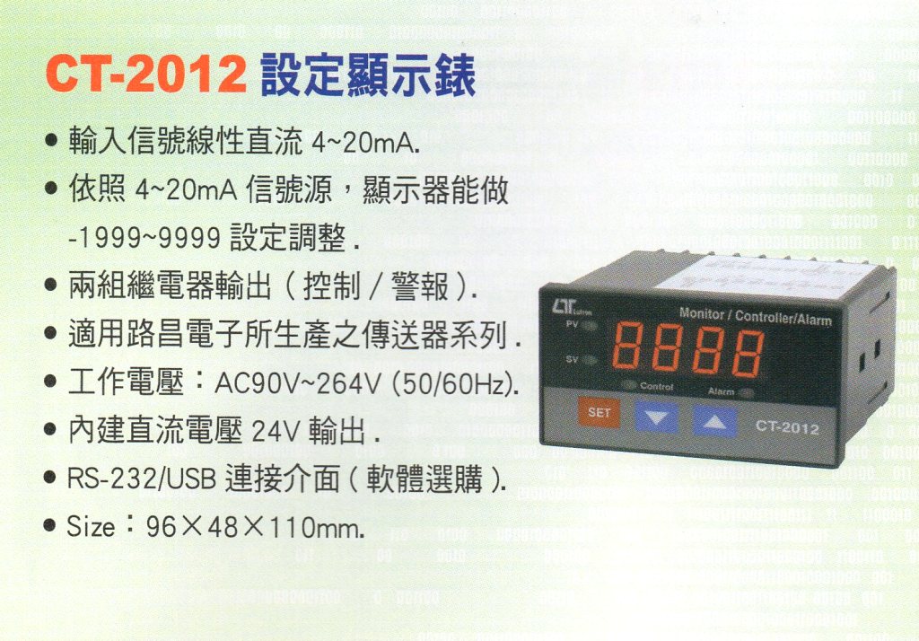 CT-2012設定顯示表