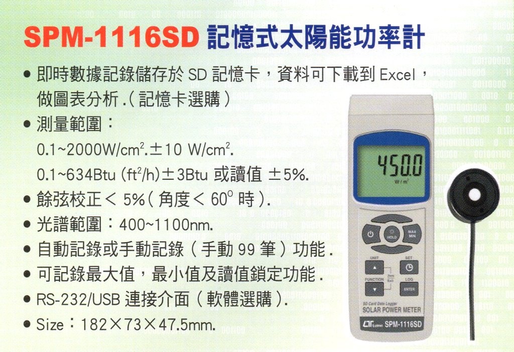 SPM-1116SD記憶式太陽能功率計